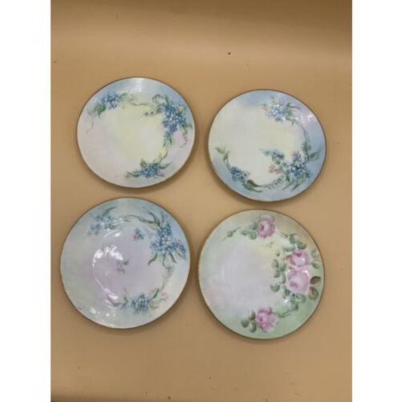 4 Vintage Silesia Hand Painted China Dessert Plates Beautiful - Picture 1 of 11